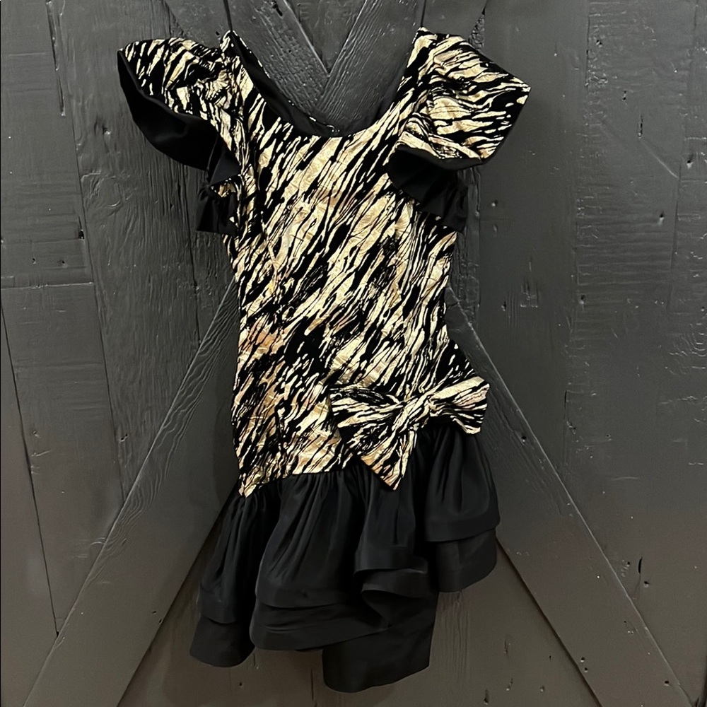 Vintage Black and Gold Ruffle Dress